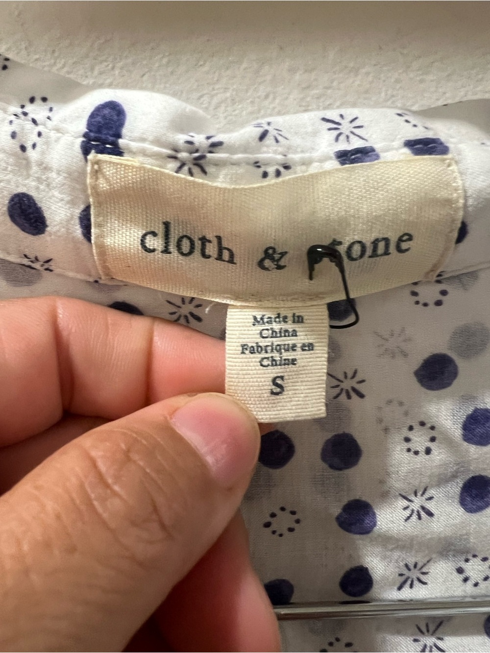cloth & stone Tavira White Button-Down Blouse with Navy Polka Dots - Picture 2 of 4